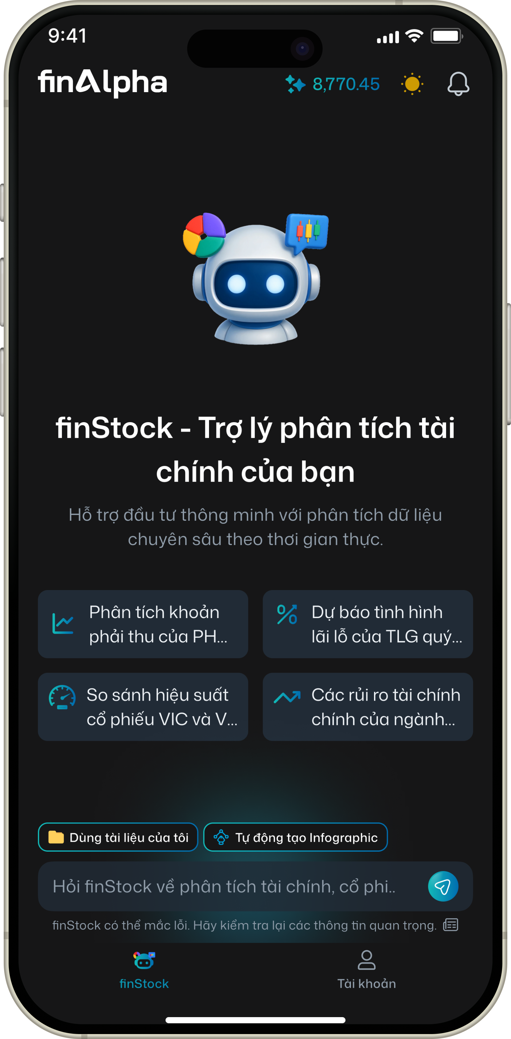 FinAlpha mobile app on iPhone 16 Plus